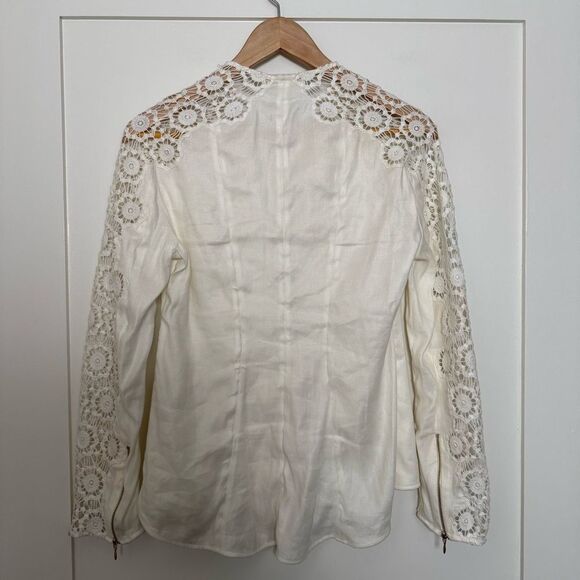 Vintage Anne Fontaine Neoma Jacket Sz 38 Small White Lace Linen Blend Full Zip - Picture 8 of 15